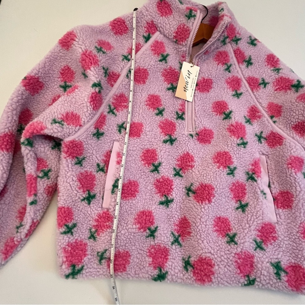 NWT New In Lilac Fleece Jacket with Pink Floral Pattern Oversized Size Small - Picture 8 of 12